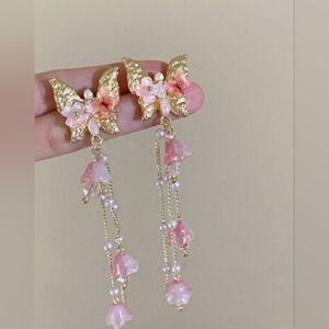 Gold and Pink Butterfly Dangle Earrings Like Any 5 Pairs For $25 Bundle